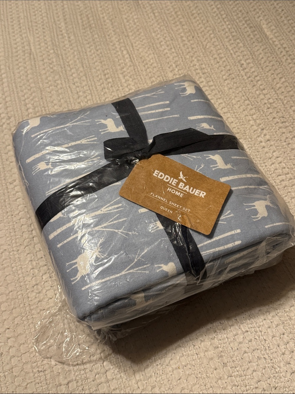 Eddie Bauer Light Blue Deer Flannel Queen Sheet Set - Picture 6 of 6